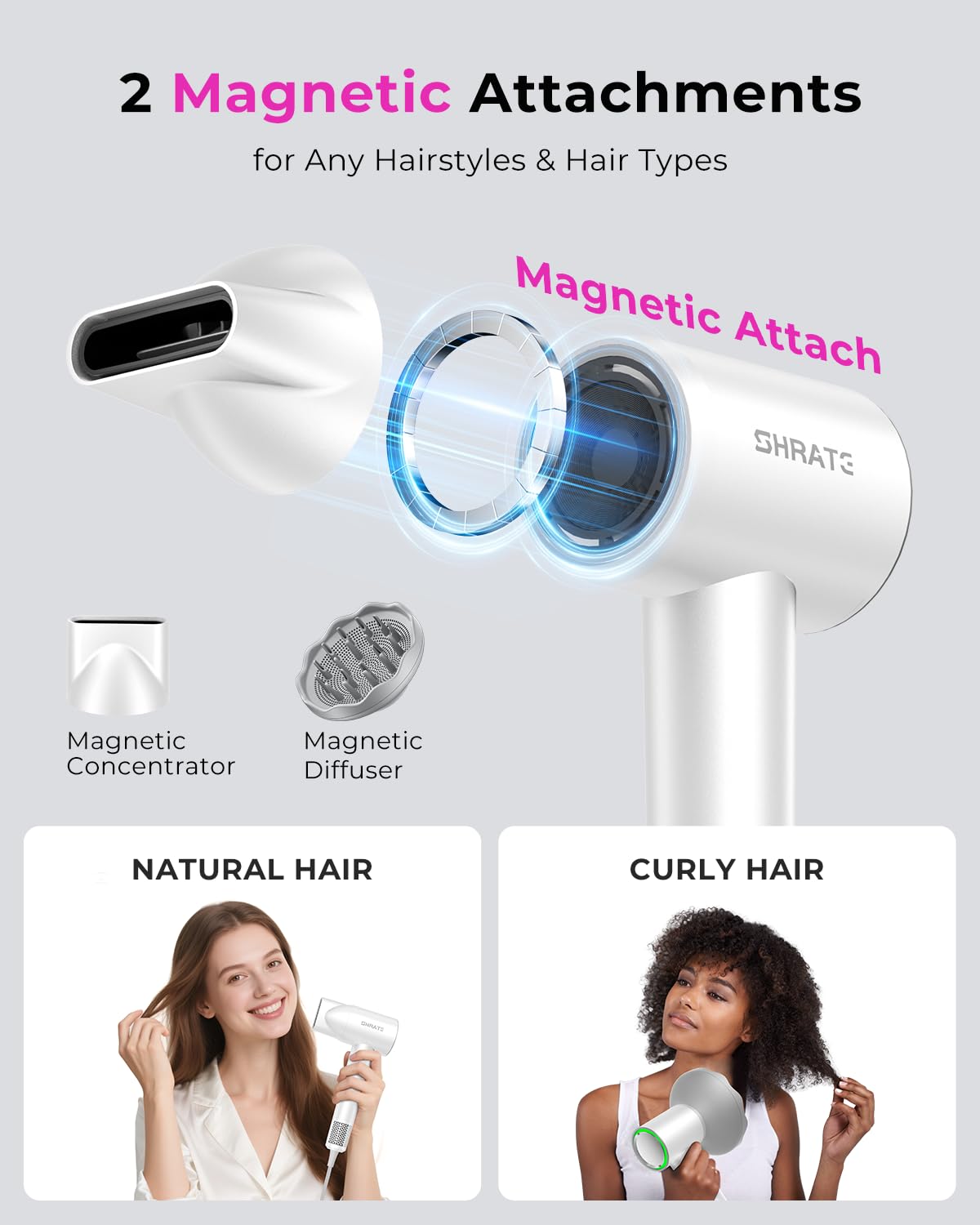 SHRATE hair dryer with magnetic diffuser