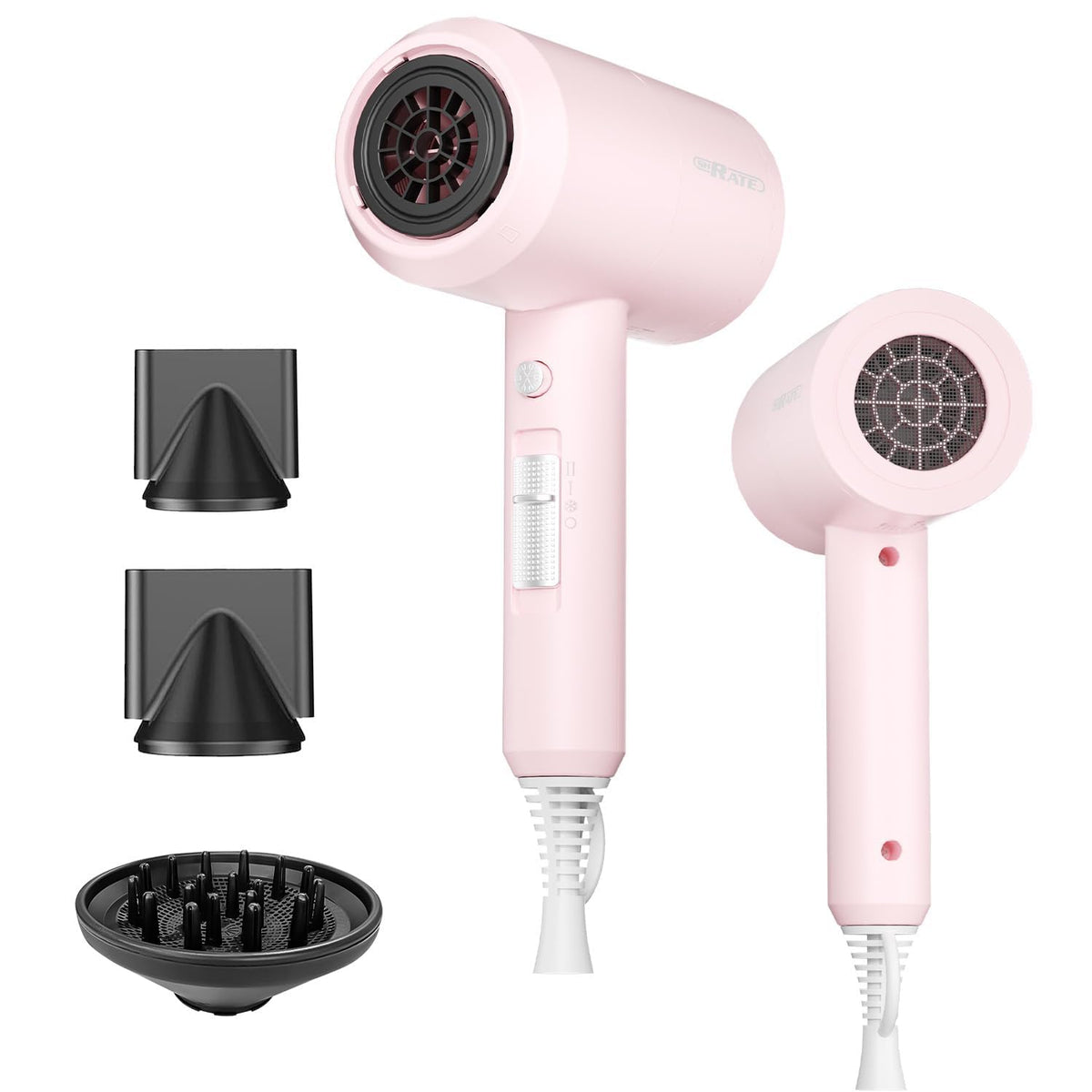 SHRATE Ionic Hair Dryer front view with diffuser attachment