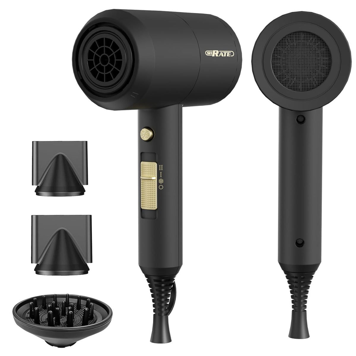 SHRATE Ionic Hair Dryer front view with diffuser attachment