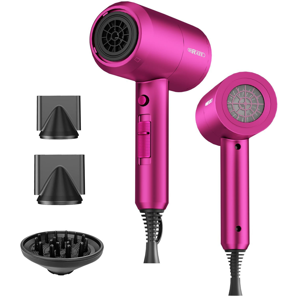 SHRATE Ionic Hair Dryer front view with diffuser attachment