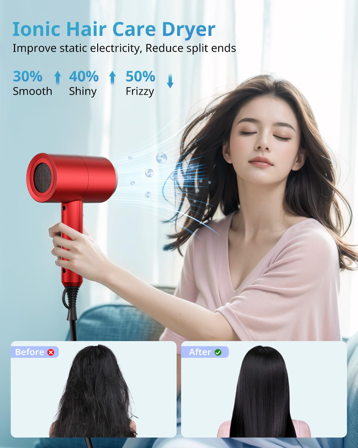 SHRATE Ionic Hair Dryer in use with curly hair