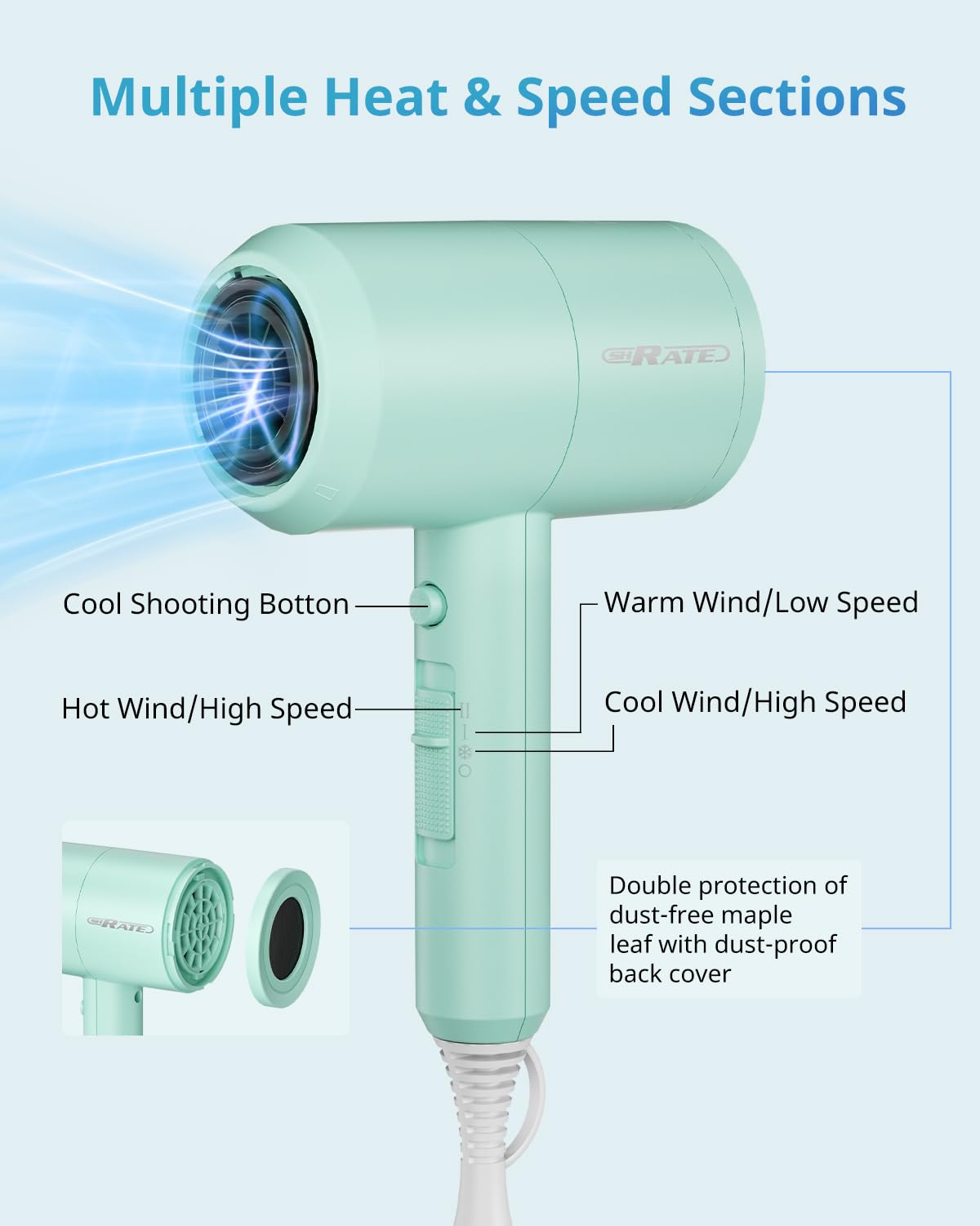 SHRATE Ionic Hair Dryer showing three nozzle attachments