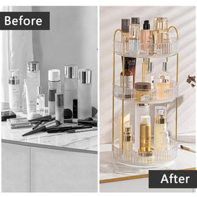 shuang qing Rotating Makeup Organizer 360° assembled with products