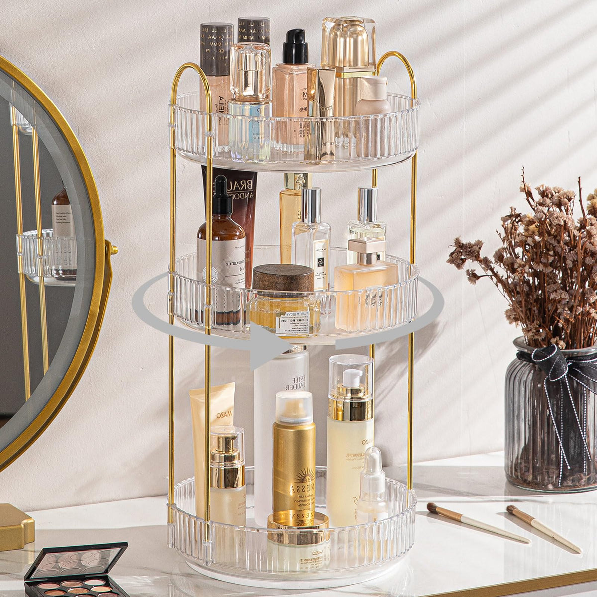shuang qing Rotating Makeup Organizer 360° front view
