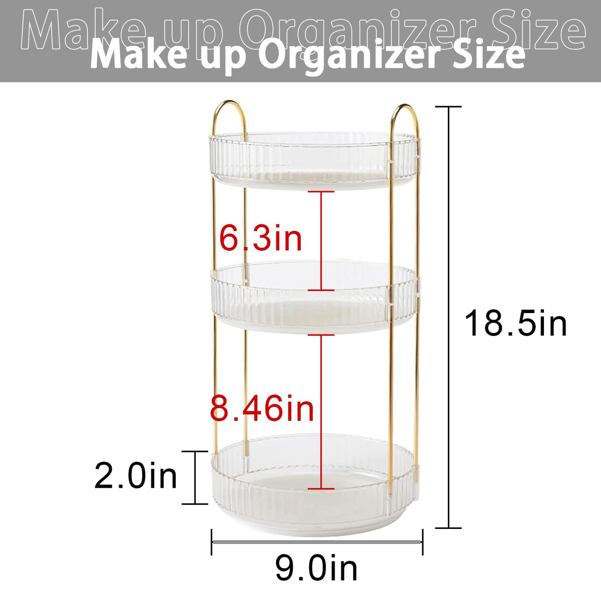shuang qing Rotating Makeup Organizer 360° side view with cosmetics