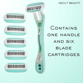 Side view of About Face Complete Shaving System with refills visible