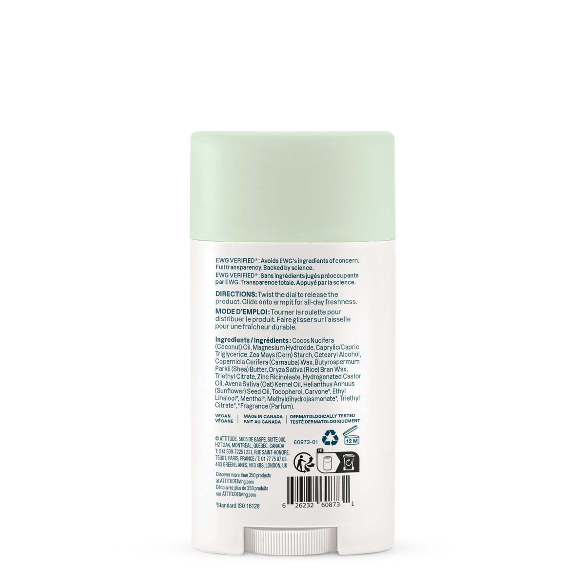 Side view of ATTITUDE Sensitive Natural Deodorant stick