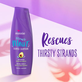 Side view of Aussie Miracle Moist Shampoo 30.4 Fl Oz bottle