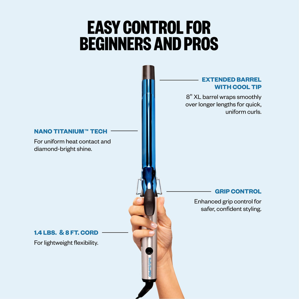 Side view of BaBylissPRO Nano Titanium Curling Iron