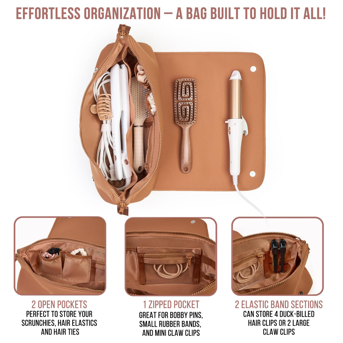 Side view of BAREFOOT CARIBOU Hair Tools Travel Bag with zipper