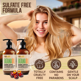 Side view of Batana Oil Shampoo and Conditioner bottles