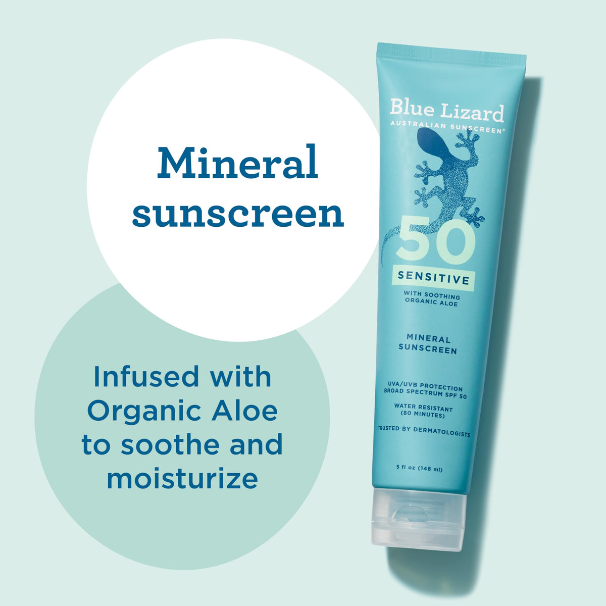 Side view of BLUE LIZARD Sensitive Mineral SPF 50 Sunscreen Lotion bottle