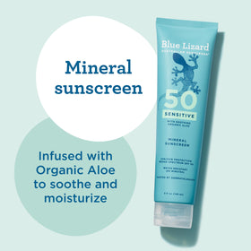 Side view of BLUE LIZARD Sensitive Mineral SPF 50 Sunscreen Lotion bottle