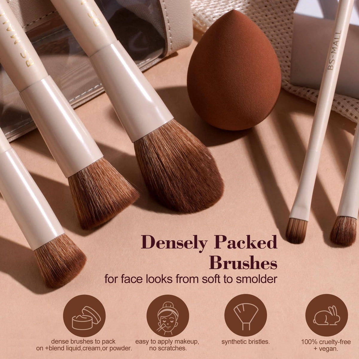Side view of BS-MALL makeup brushes displayed in travel case
