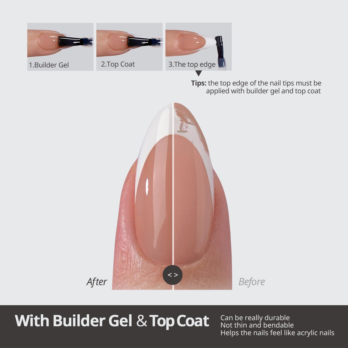 Side view of BTARTBOXNAILS French Tip Press On Nails, showing thickness
