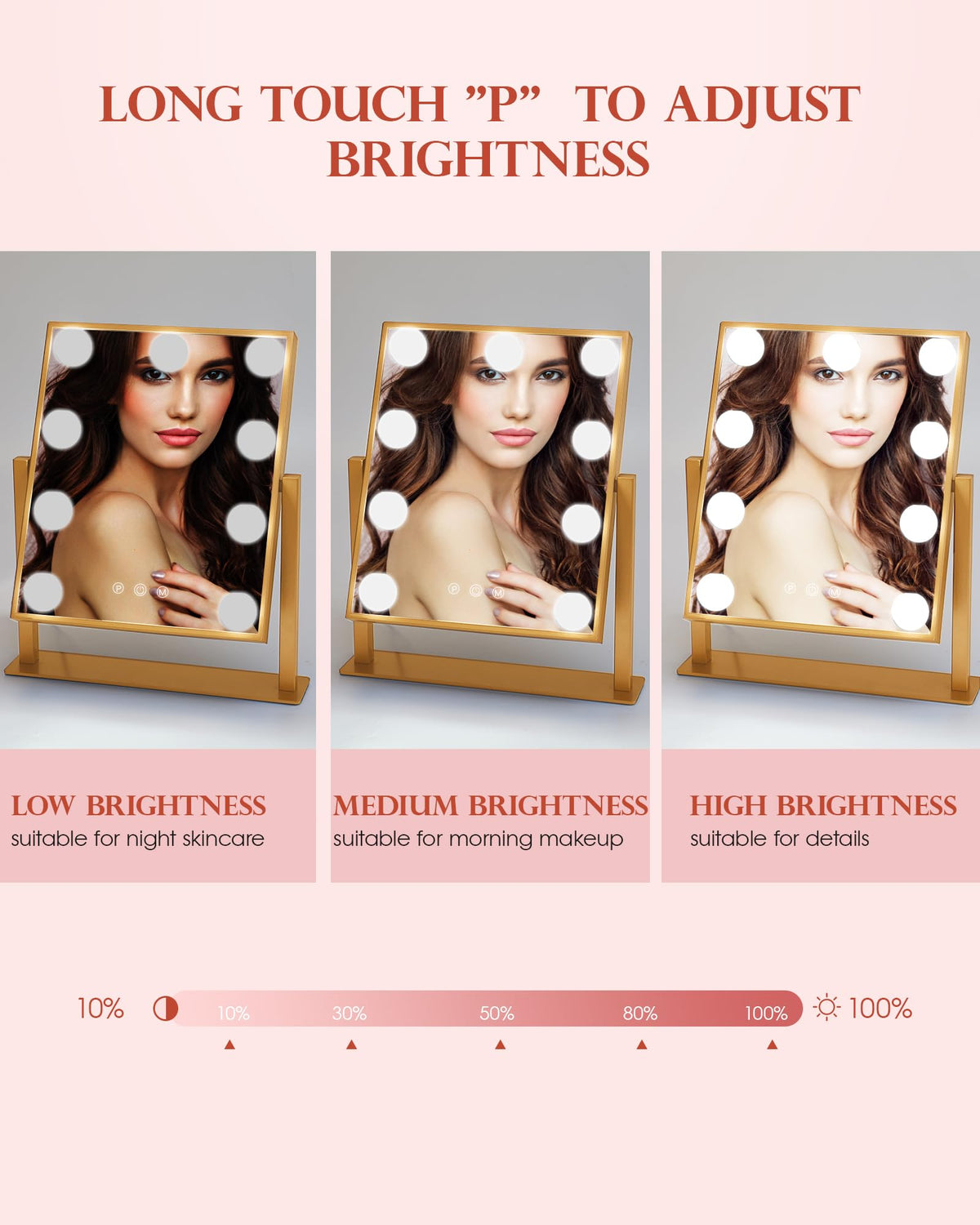 Side view of BWLLNI Gold Vanity Mirror with 10X magnifying feature