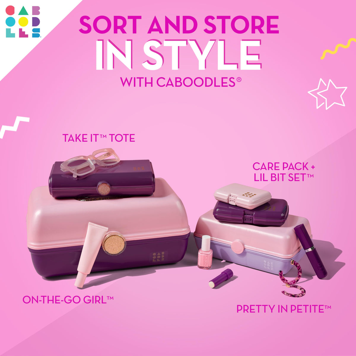 Side view of Caboodles On-The-Go Girl Makeup Box with secure latch