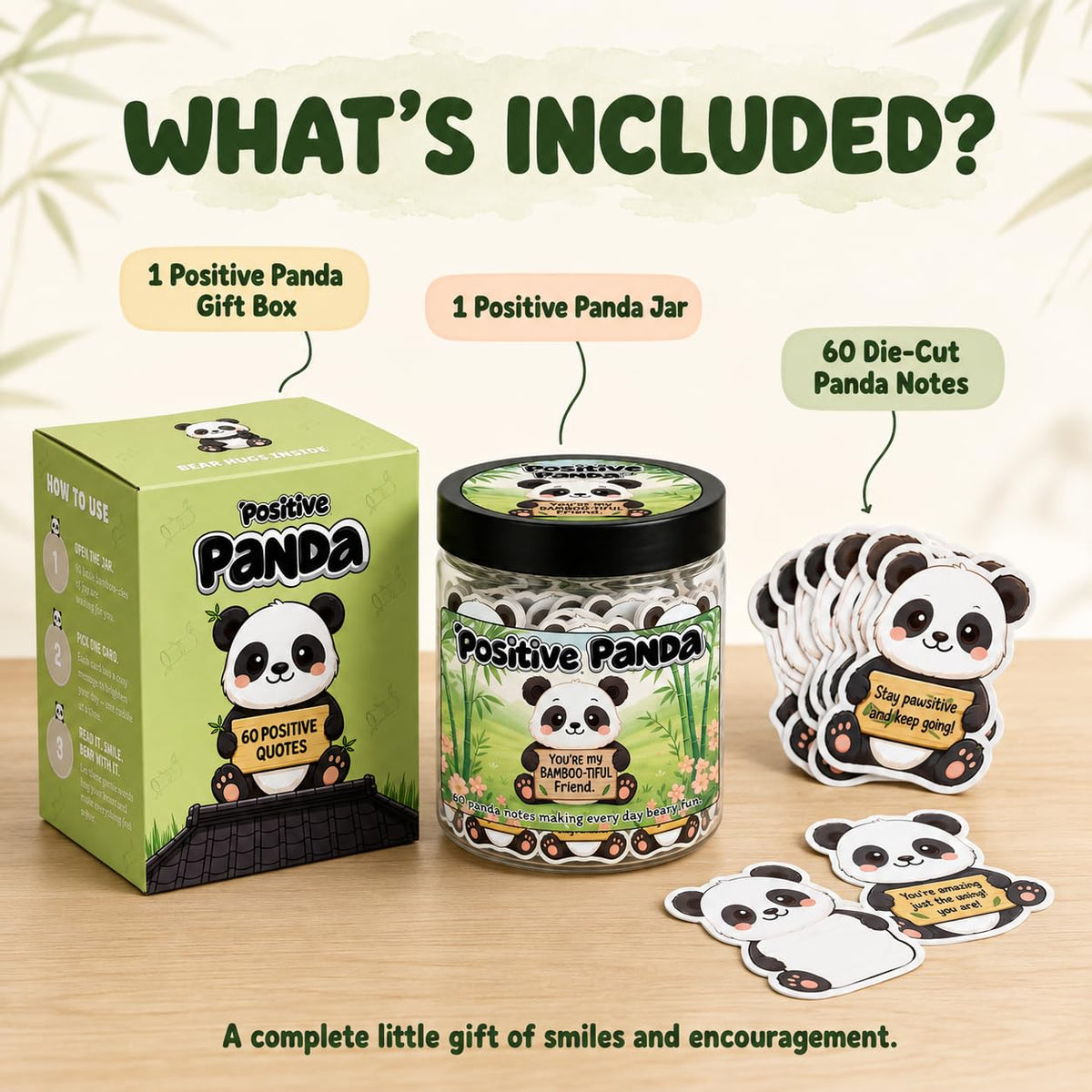 Side view of DEARMINE Positive Panda Jar on a wooden table