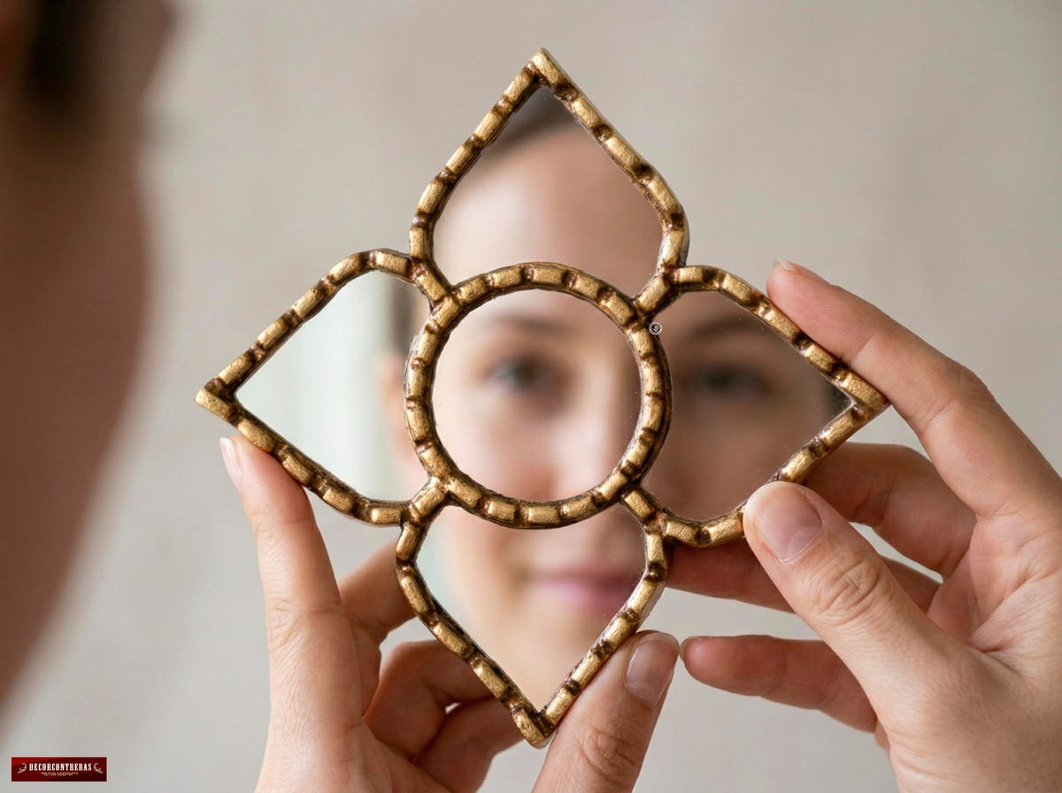 Side view of DecorContreras Small Decorative Gold Peruvian Mirror
