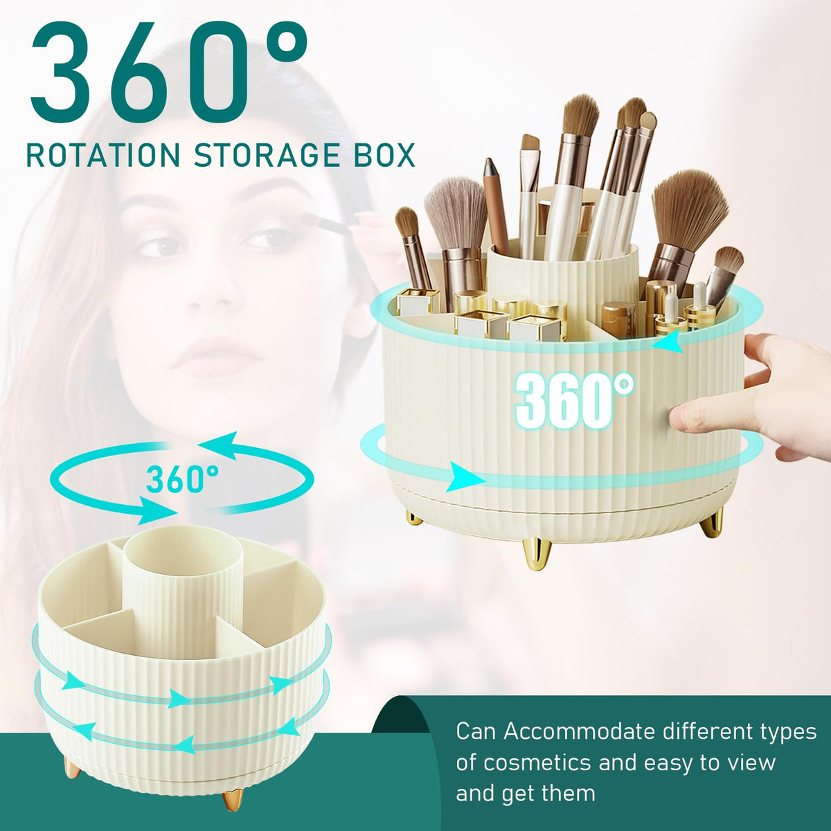 Side view of Diesisa Makeup Brush Holder Organizer showing rotation feature