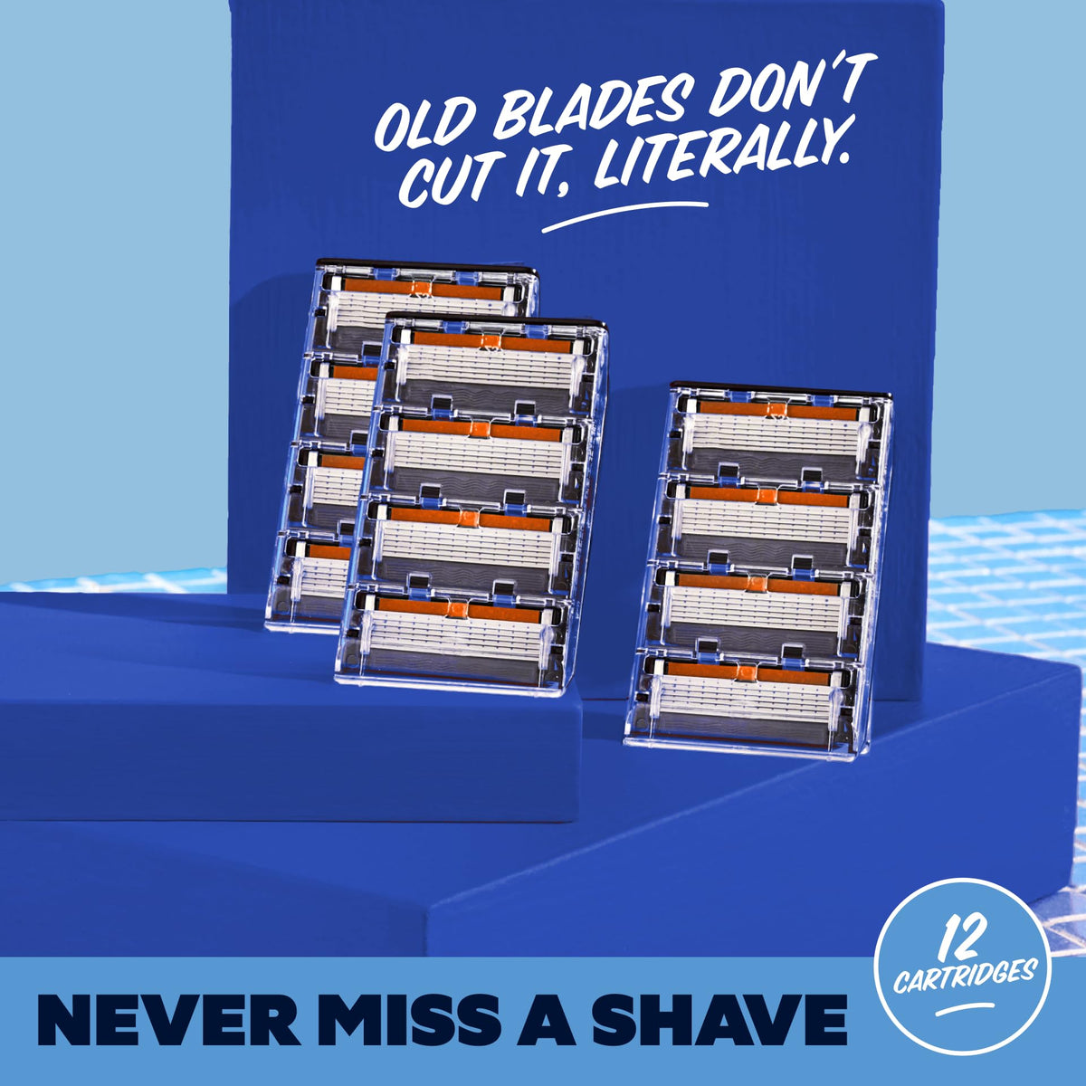 Side view of Dollar Shave Club razor blade cartridge