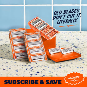 Side view of Dollar Shave Club razor handle and cover