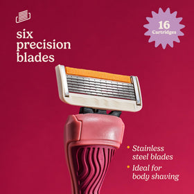 Side view of Dollar Shave Club women's razor refills packaging