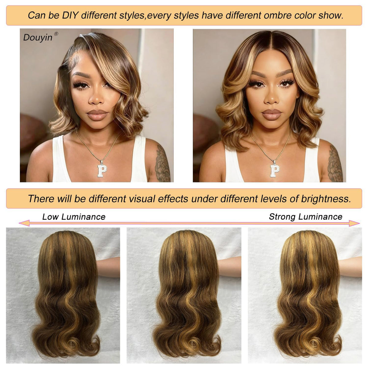 Side view of Douyin honey blonde bob wig