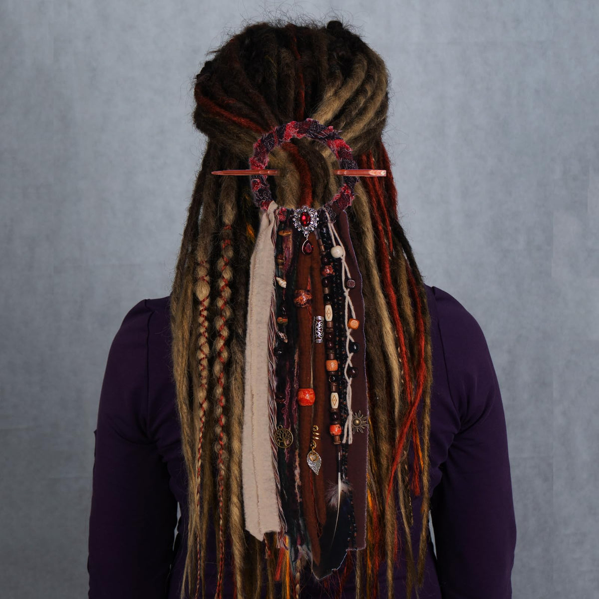 Side view of dreadlock hair tie with a 3.5 inch ring