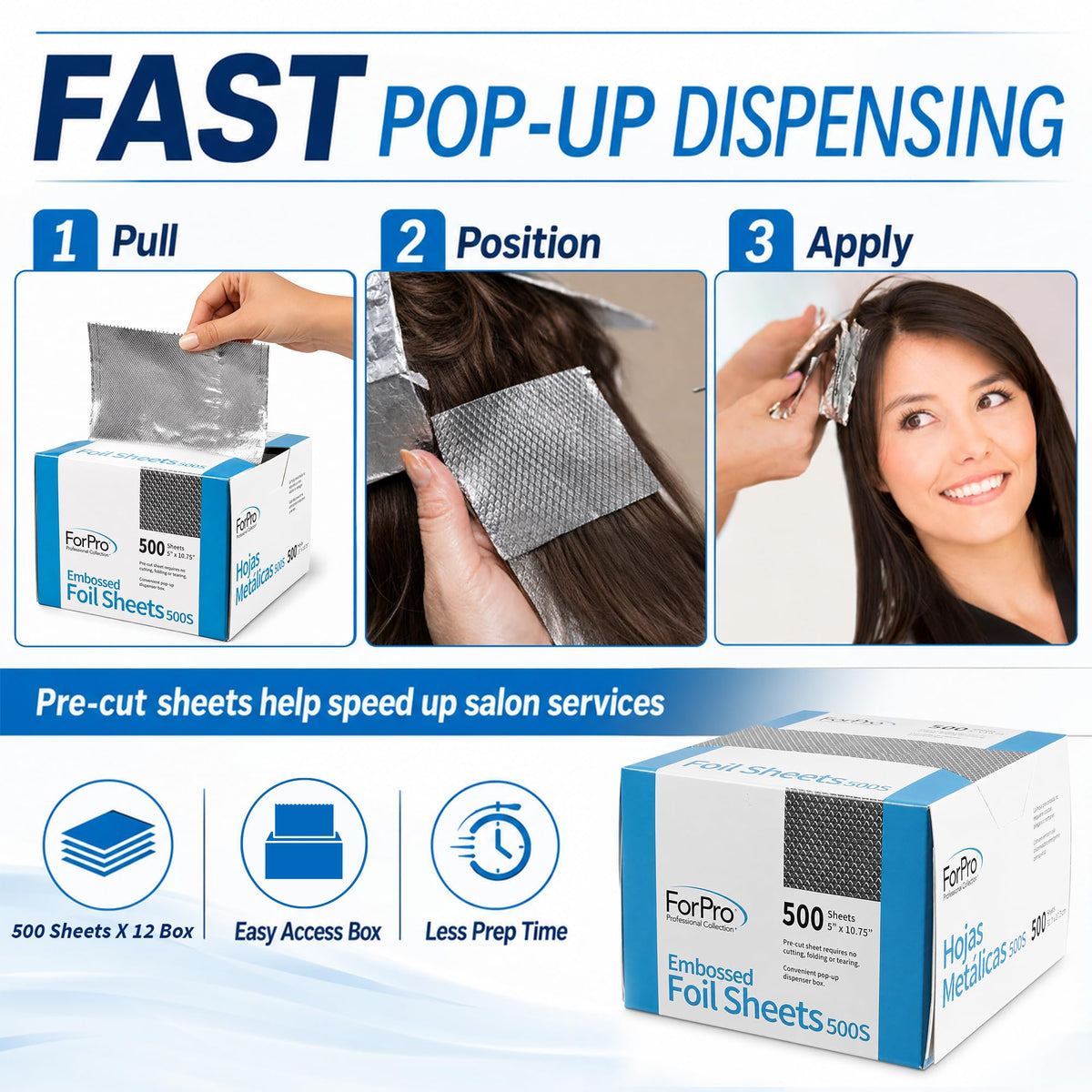 Side view of ForPro hair foil sheets showing size and cut