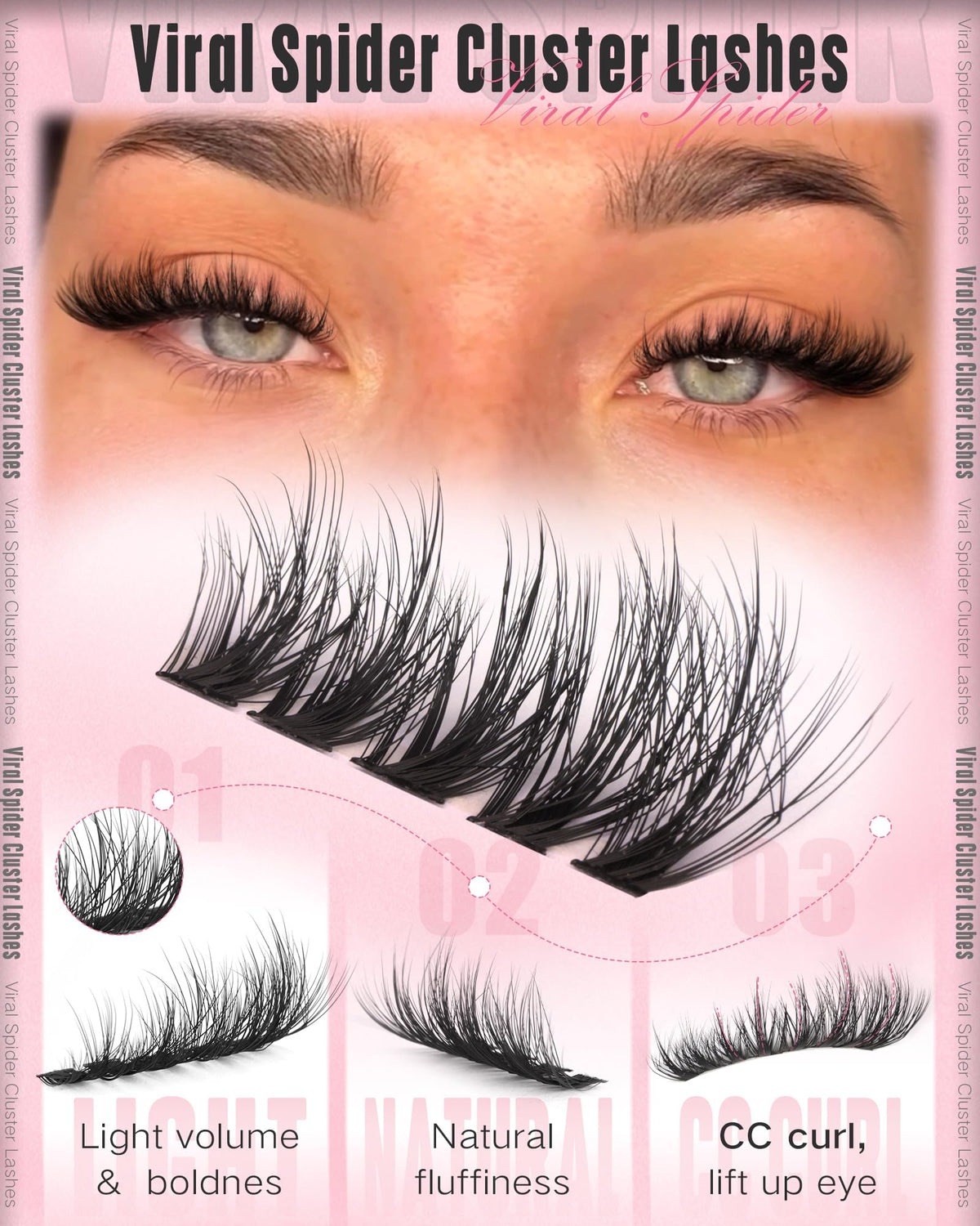 Side view of Goddvenus lash clusters showcasing C curl