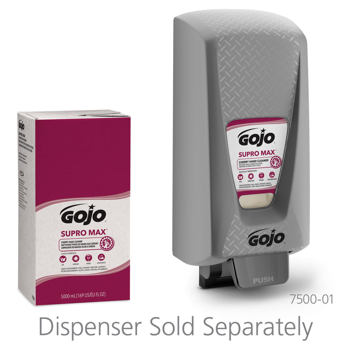 Side view of GOJO PRO TDX Supro Max Cherry Hand Cleaner Refill packaging