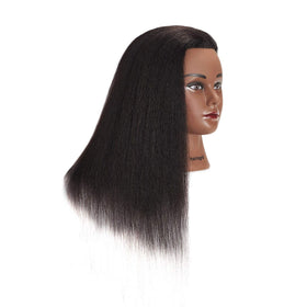 Side view of Hairingrid mannequin head showcasing black hair