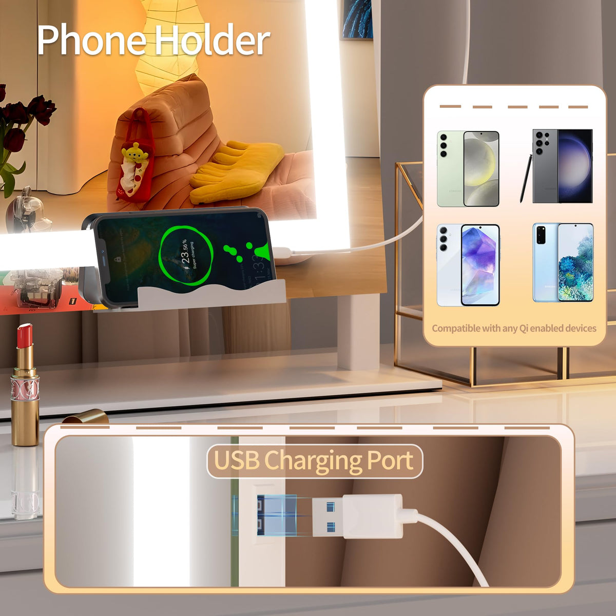 Side view of Hasipu Vanity Mirror showing adjustable brightness controls