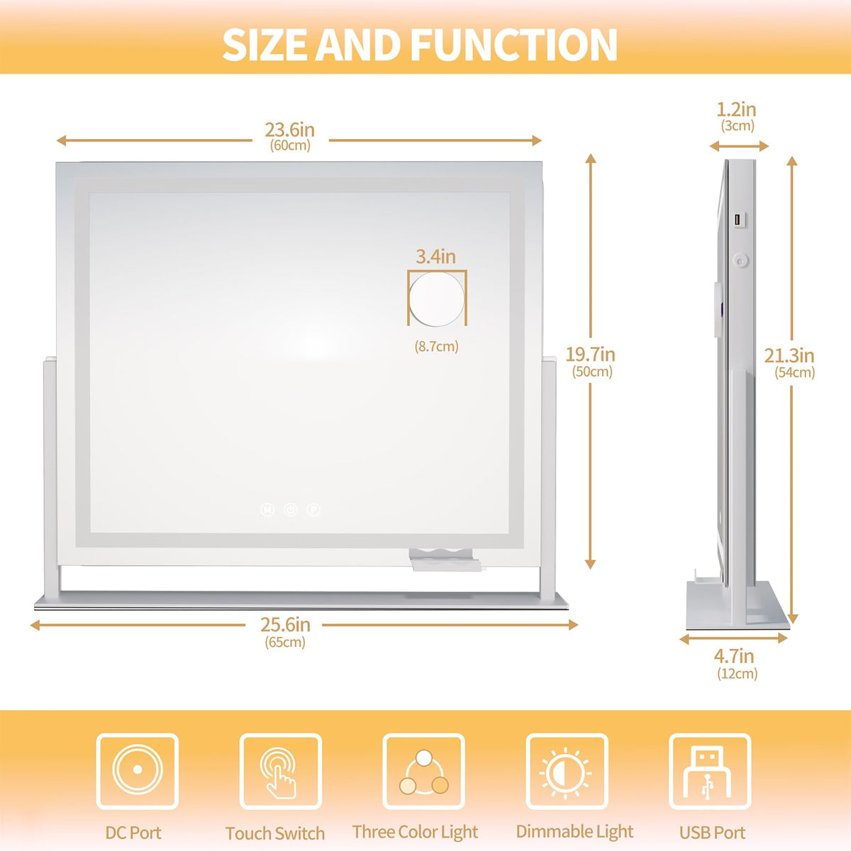 Side view of Hasipu Vanity Mirror with 360° rotation