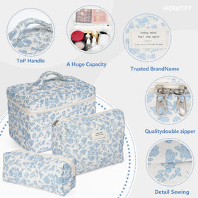 Side view of honitty floral makeup bag set displayed