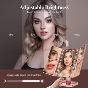 Side view of HUONUL Trifold Makeup Mirror with adjustable lighting