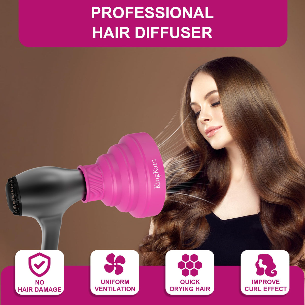 Side view of KingKam Hair Diffuser showing folding structure