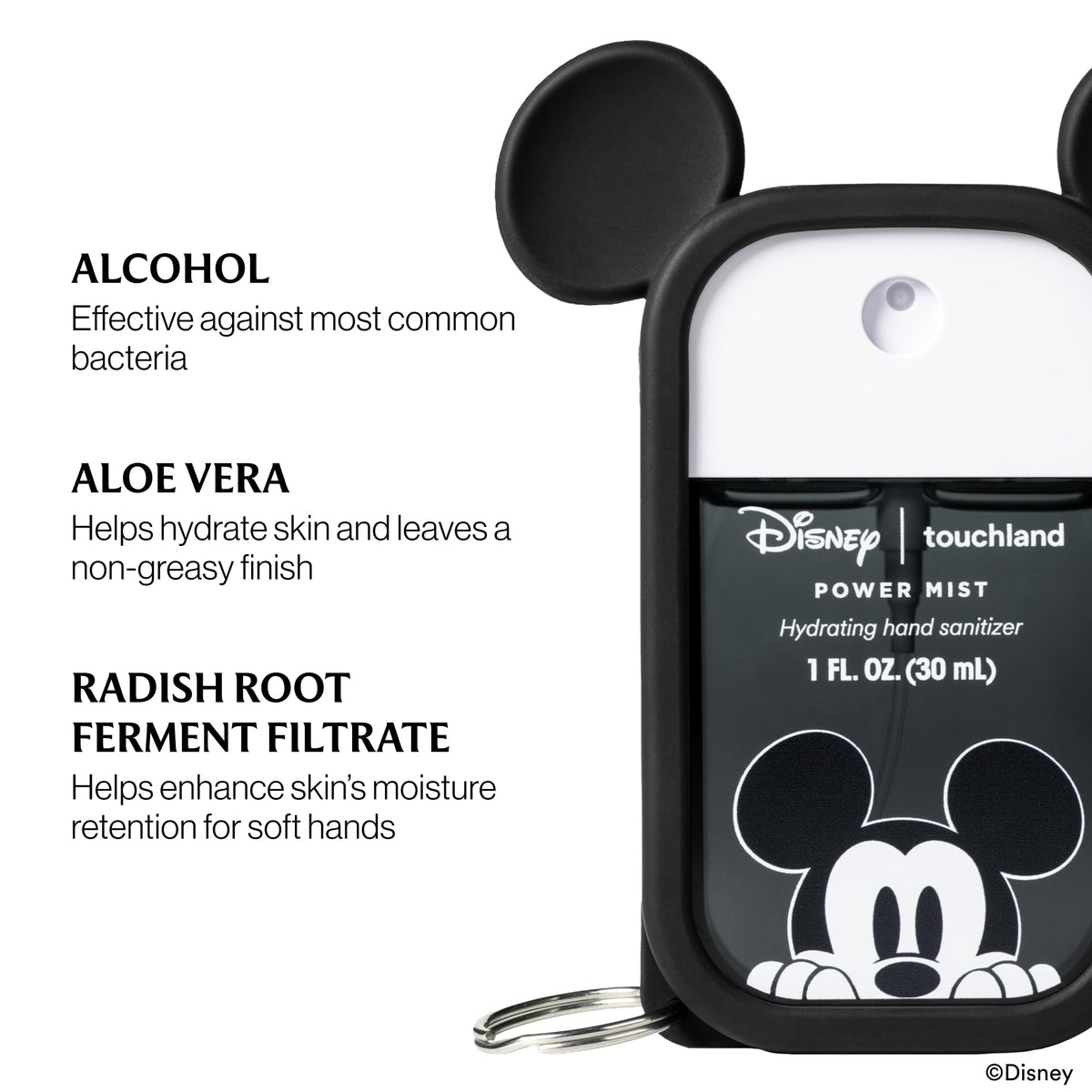 Side view of Mickey Mouse Mist Case with sanitizer