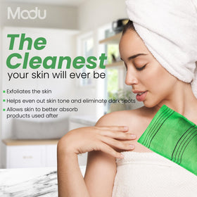 Side view of Modu Korean Exfoliating Mitts showing double-sided design
