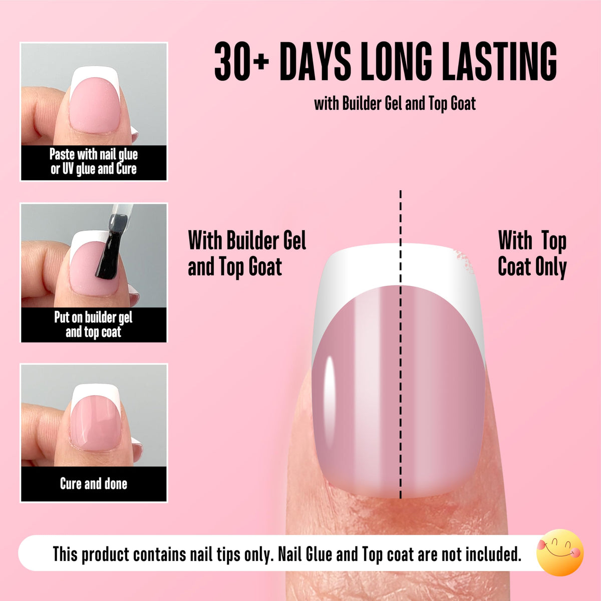 Side view of NOVO OVO Short Square Round French Tip Nail Tips