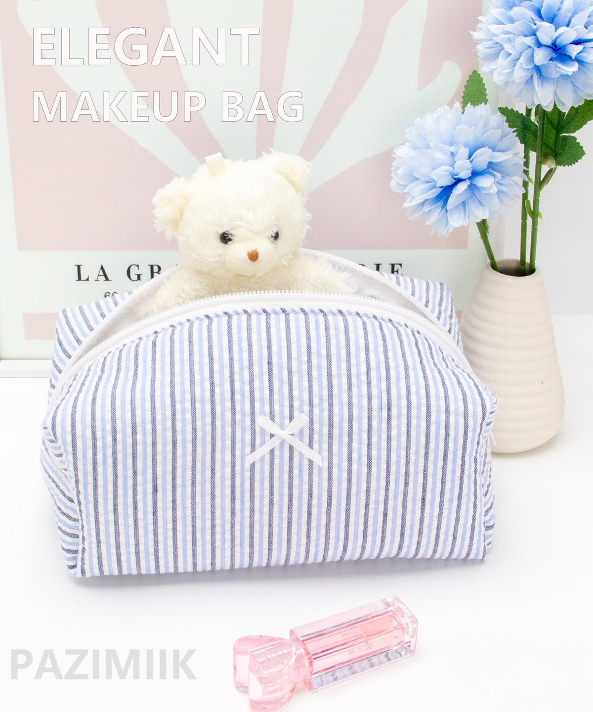 Side view of PAZIMIIK Cozy Makeup Bag with floral pattern