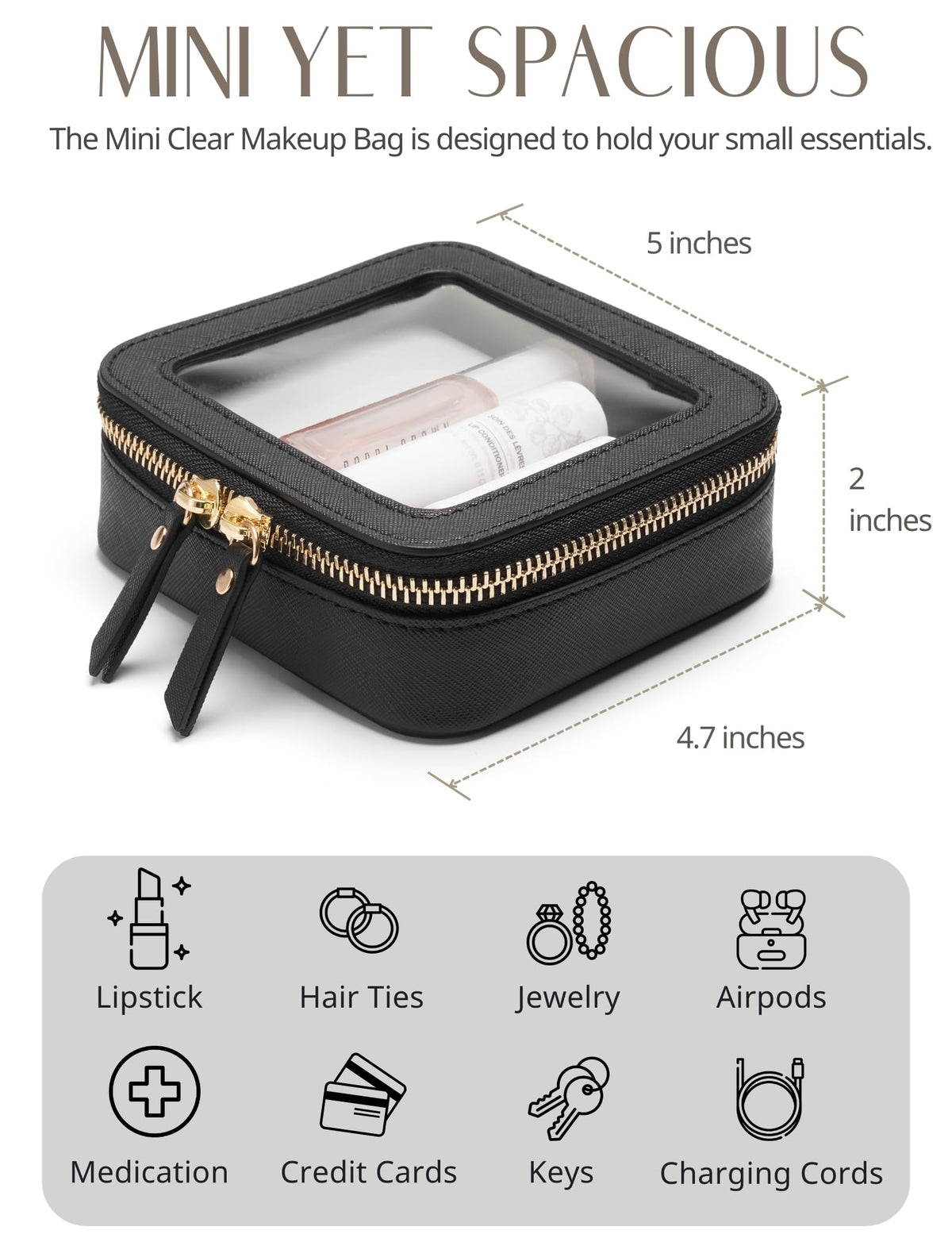 Side view of Popvibe clear makeup bag showing material texture