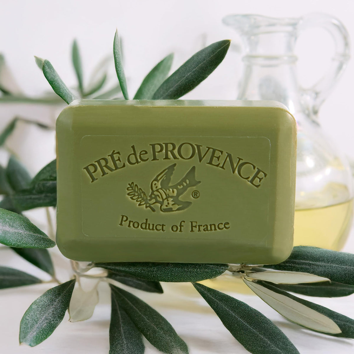 Side view of Pre de Provence soap bar showing its thickness