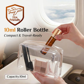 Side view of PrettyCare amber glass roller bottle