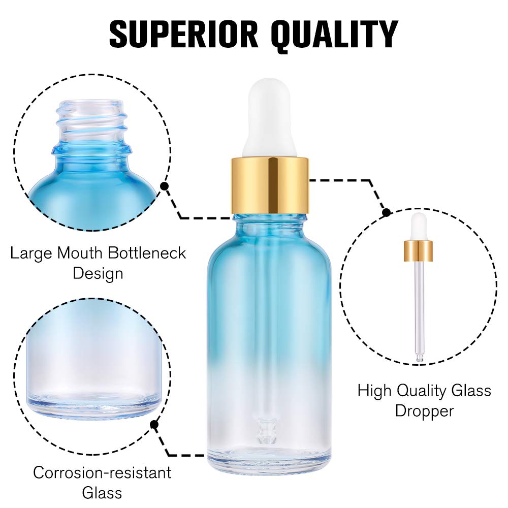 Side view of PrettyCare rainbow glass dropper bottle