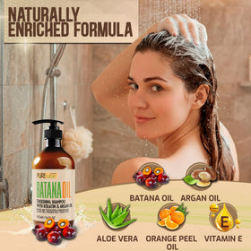 Side view of PURE NATURE LUX SPA Batana Oil Shampoo bottle