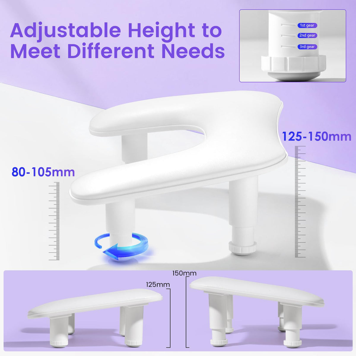 Side view of Quaferen Big Arm Rest showing height adjustment