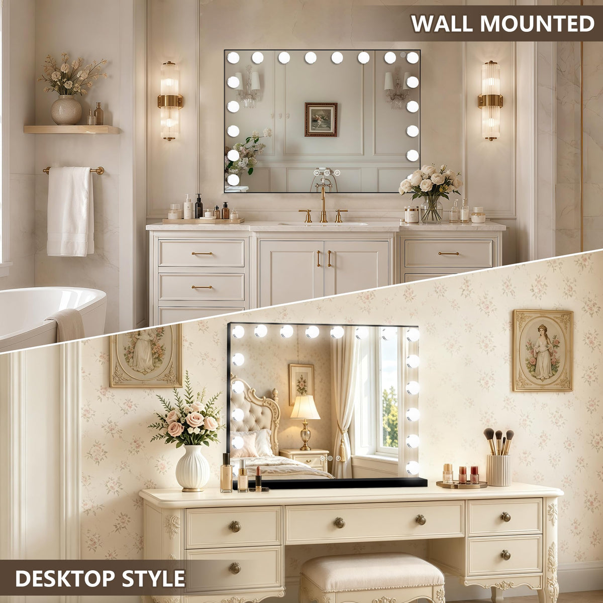 Side view of Ratsamee Hollywood vanity mirror with USB charging port