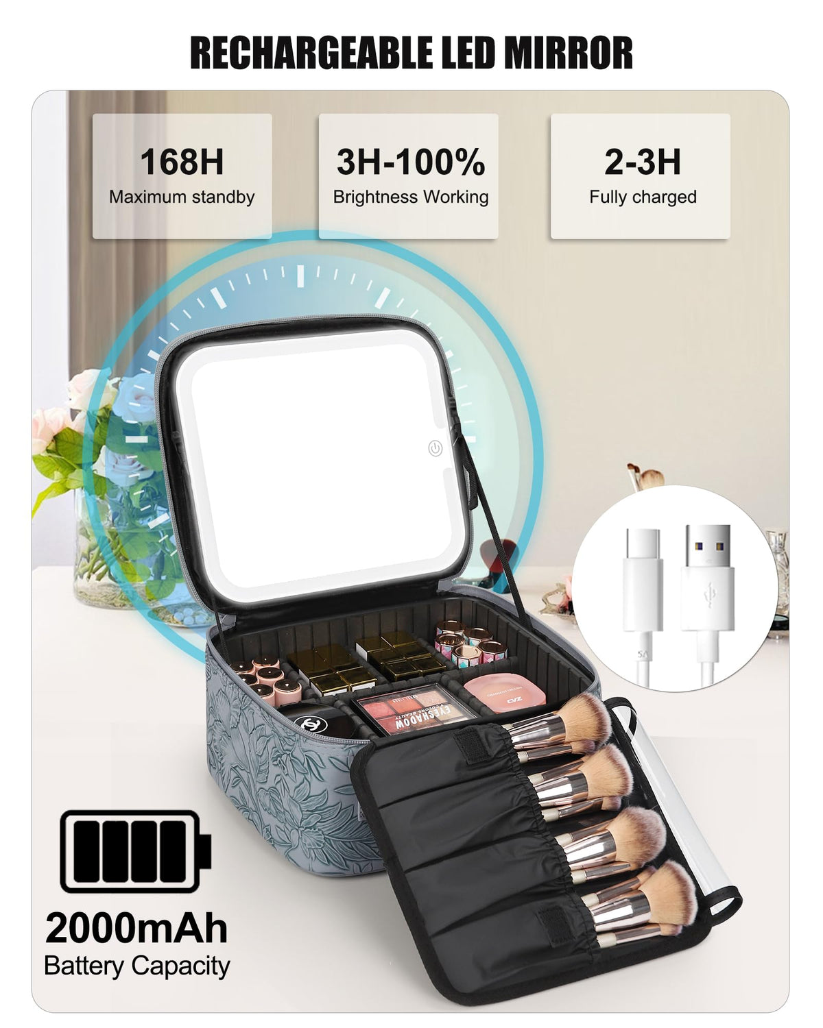 Side view of Relavel makeup bag showcasing its ergonomic design